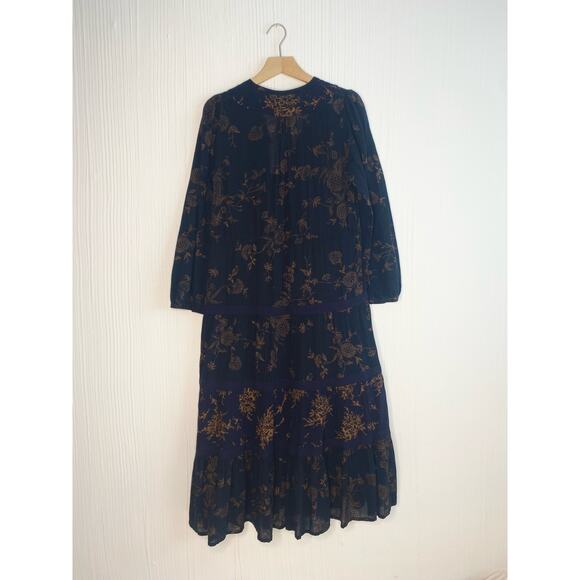 ULLA JOHNSON Varanasi Black Floral Long Sleeve Cotton Maxi Dress NWT US 4 - Picture 12 of 16